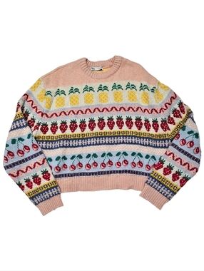Zara Pink Fruit Pattern Knit Sweater